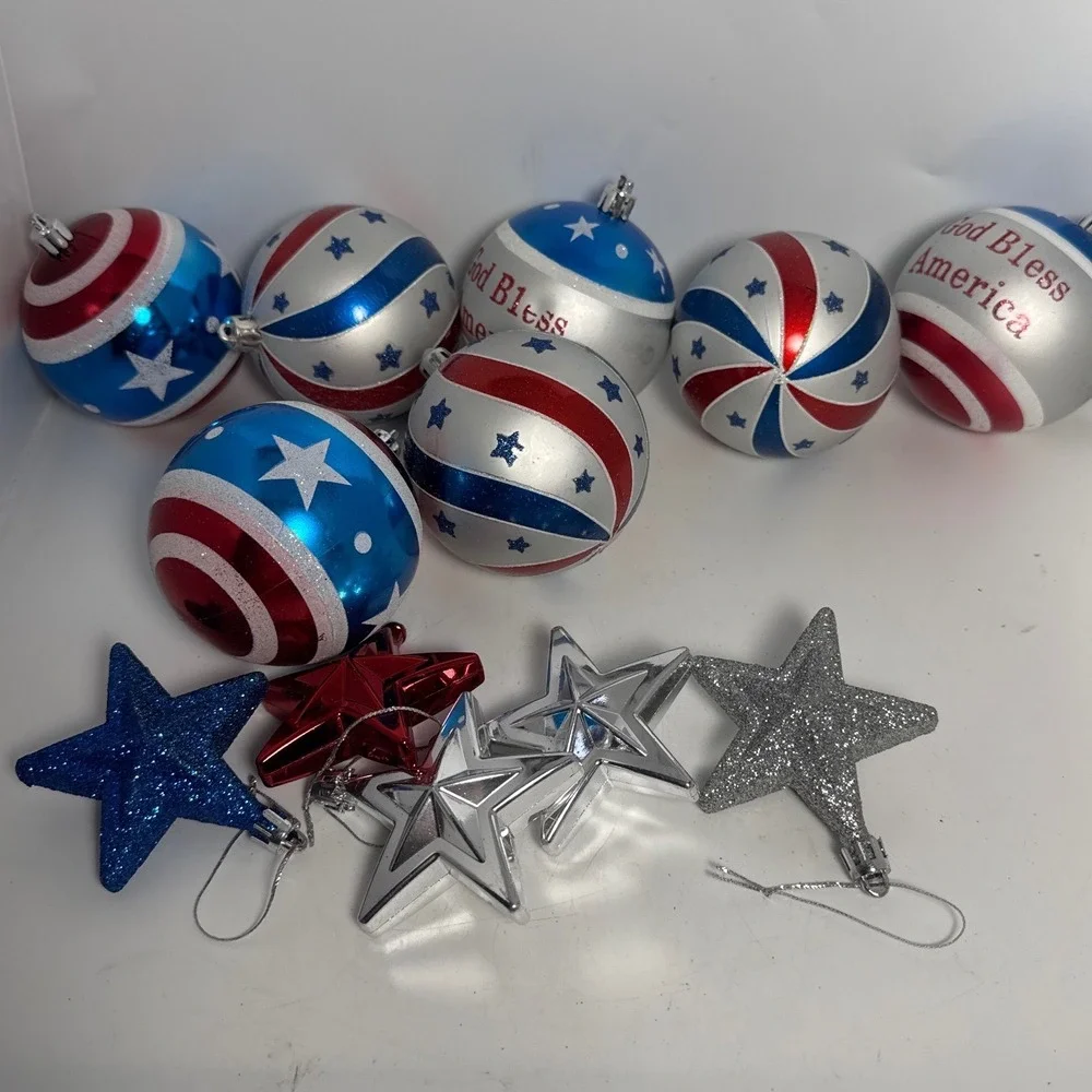 Patriotic Ornaments Unisex OS Red White Blue Excellent Star Spangled Set